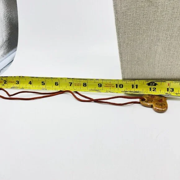 Artisan Heart Pendant Necklace Signed SC Natural Stone Cord Boho Southwest Style - Picture 6 of 8